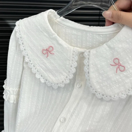 Baby Girl Cotton Embroidered Blouse – Long Sleeve Spring/Summer Top