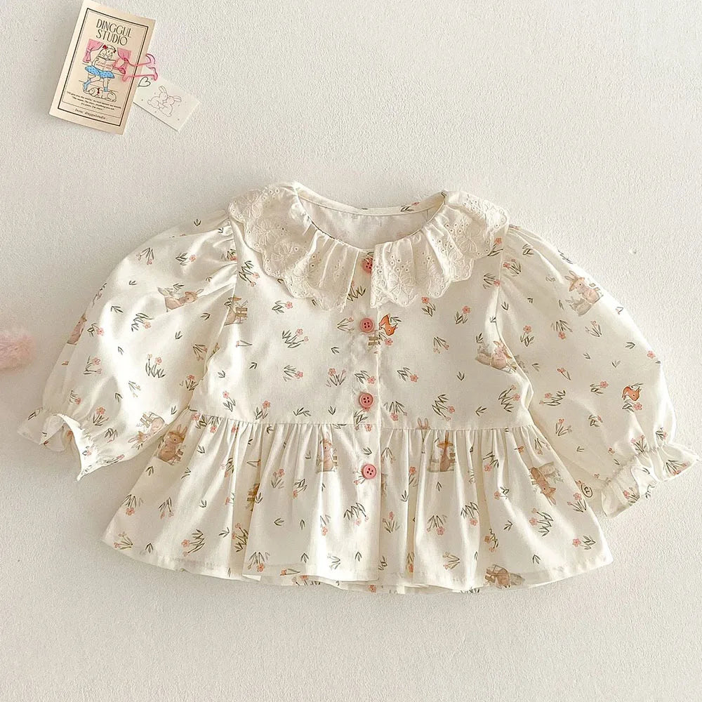 Girls’ Floral Cotton Blouse – Long Sleeve Spring Top