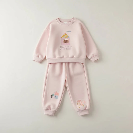 Bear Leader Girls’ Autumn Set – Cartoon Long Sleeve Top & Pants, Casual Sports Style.