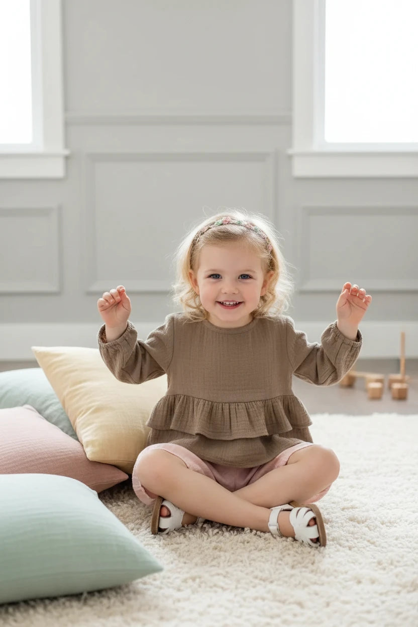 Girls’ Ruffled Long-Sleeve Cotton Blouse