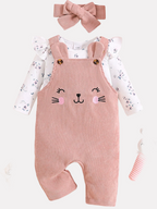 Floral Ruffle Top & Corduroy Overalls Set - Kidnor