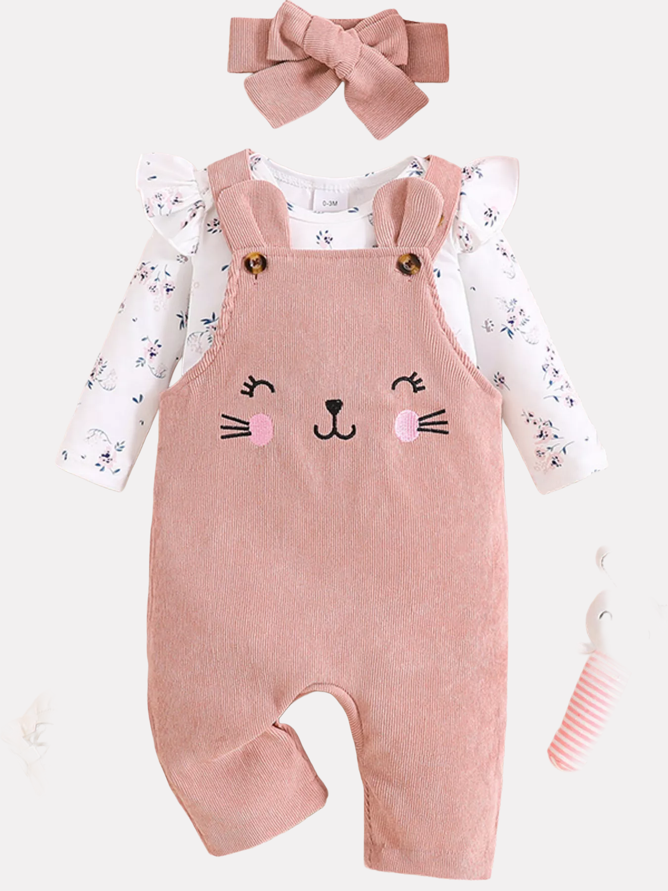 Floral Ruffle Top & Corduroy Overalls Set - Kidnor