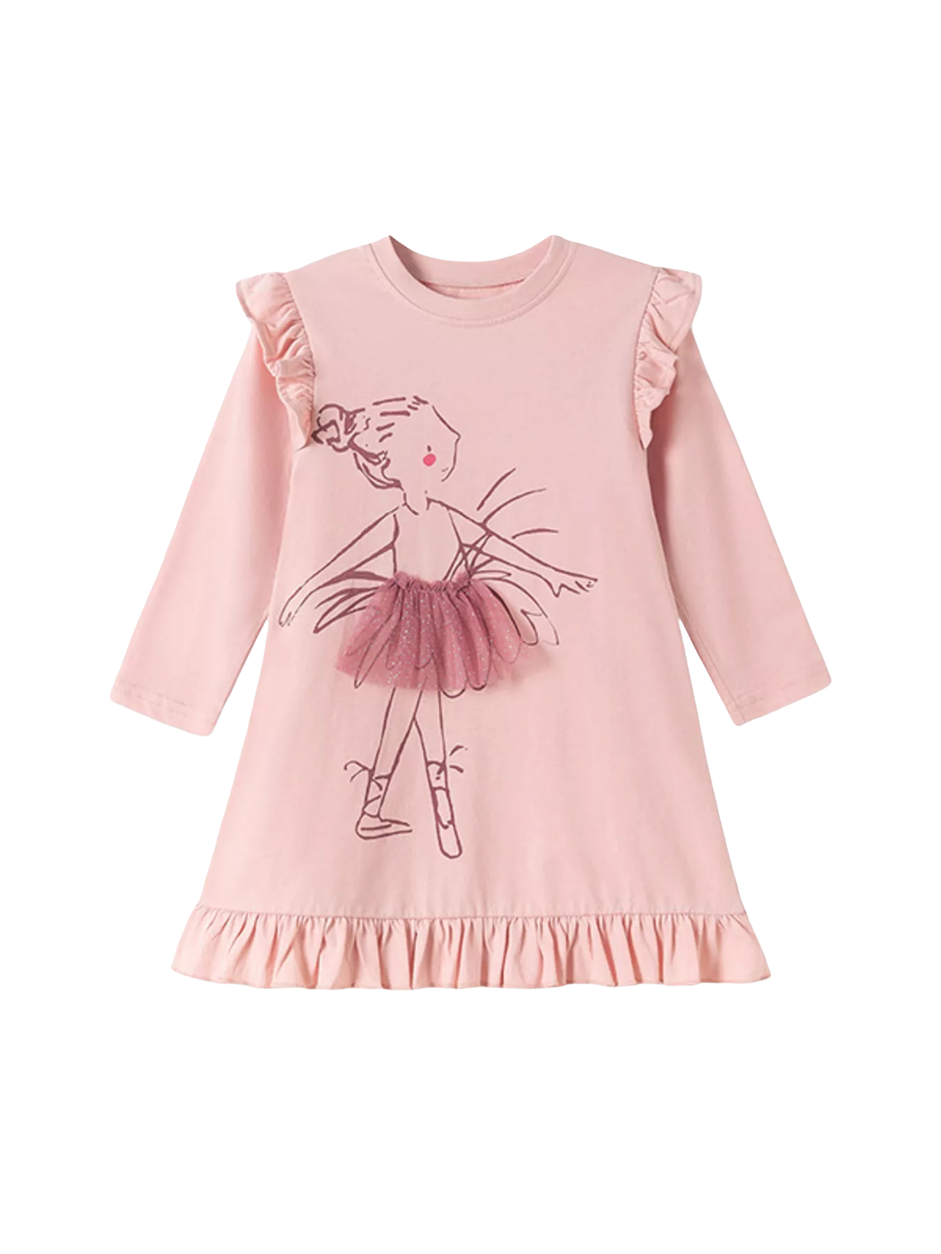 Children's Ruffle Trim Long Sleeve Dress - Kidnor