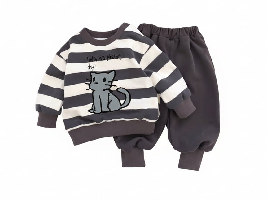 Fashionable Cartoon Long-Sleeve Sweatshirt Two-Piece Set For Little And Middle-Size Kids