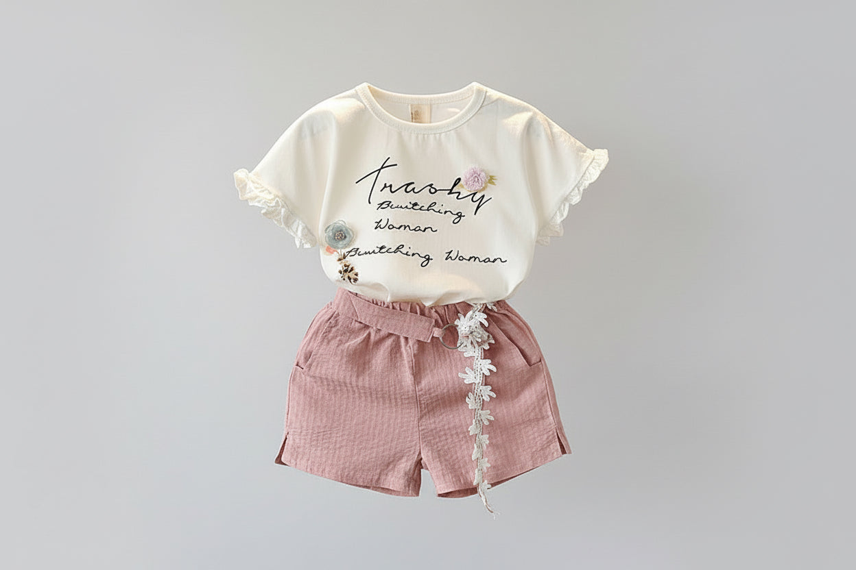 Mädchen Kurzarm-T-Shirt-Shorts-Zweiteiler