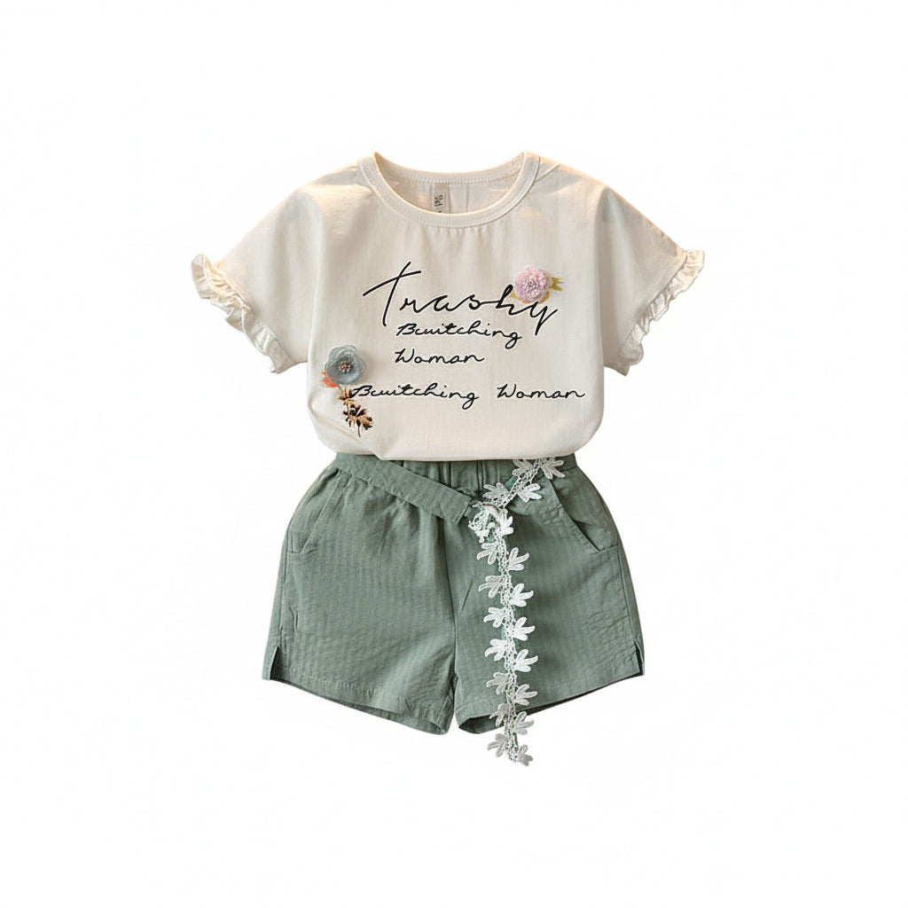 Mädchen Kurzarm-T-Shirt-Shorts-Zweiteiler