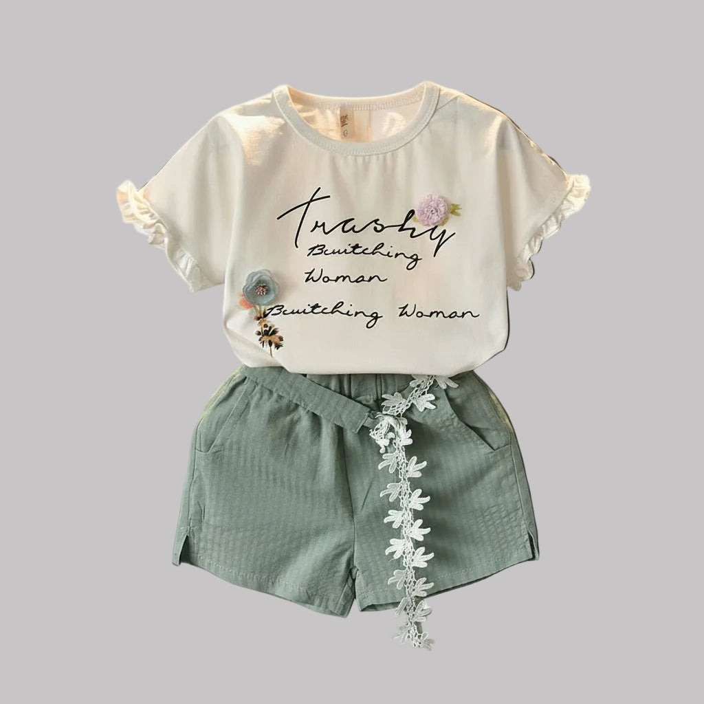 Mädchen Kurzarm-T-Shirt-Shorts-Zweiteiler