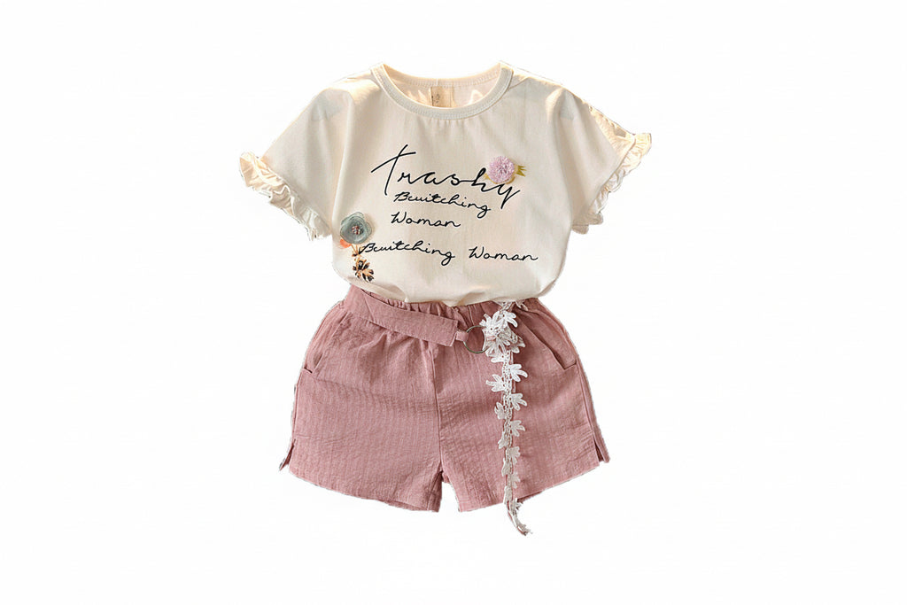 Mädchen Kurzarm-T-Shirt-Shorts-Zweiteiler