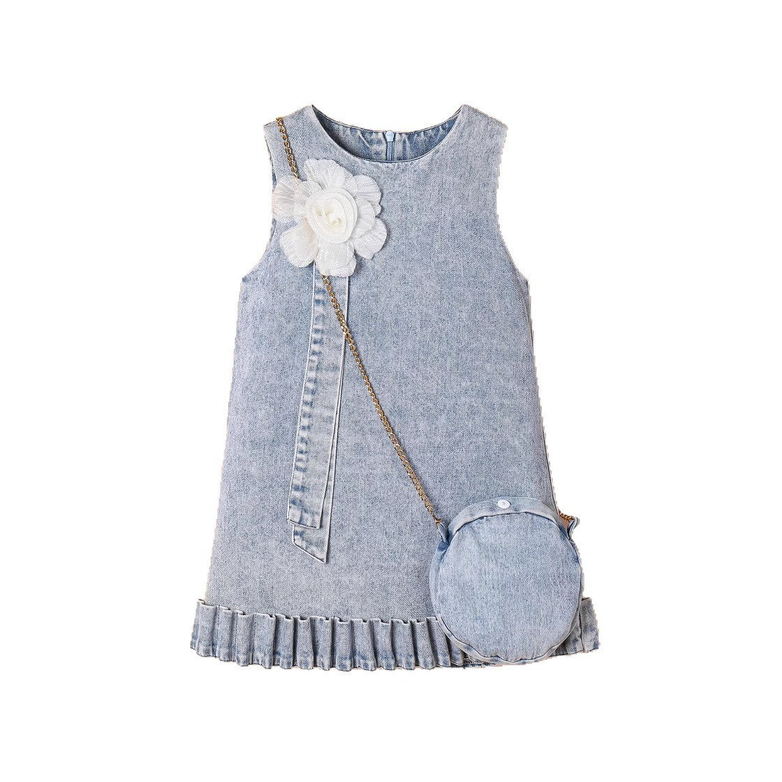 Ärmelloses 3D-Blumen-Jeanskleid für Mädchen