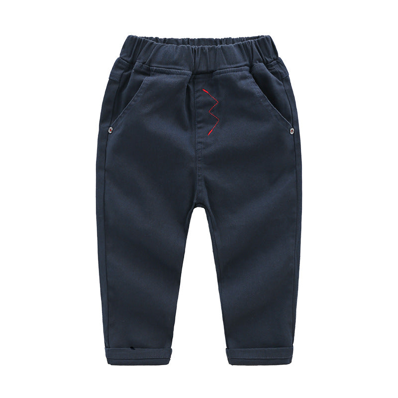 Embroidered Pants Solid Color Soft Children's Pants - Kidnor