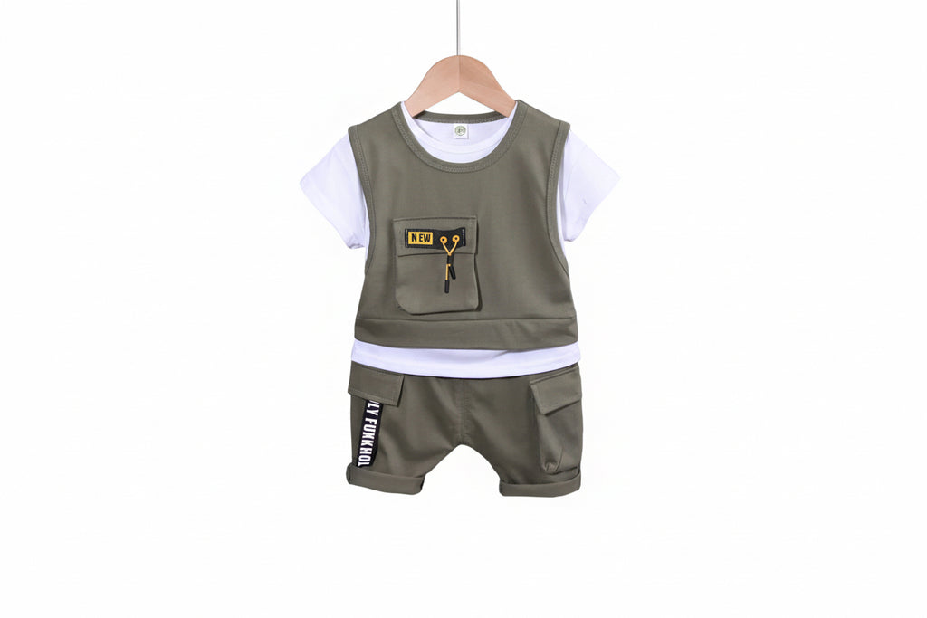 Boys' Patchwork Crewneck Short-sleeved Suit Shorts