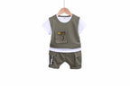 Boys' Patchwork Crewneck Short-sleeved Suit Shorts