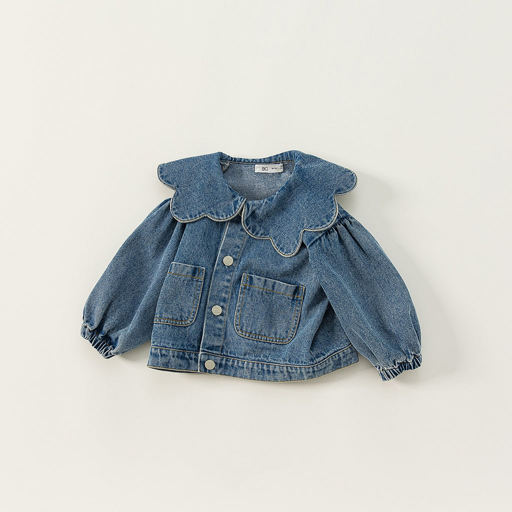 Girl's Denim Jacket Tops Western Style Doll Collar - Kidnor