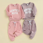 Girls Fashion Simple Letter Print Sweatshirt Suit - Kidnor