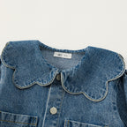 Girl's Denim Jacket Tops Western Style Doll Collar - Kidnor
