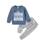 Casual Round Neck Letter Print Sweater Trousers Suit