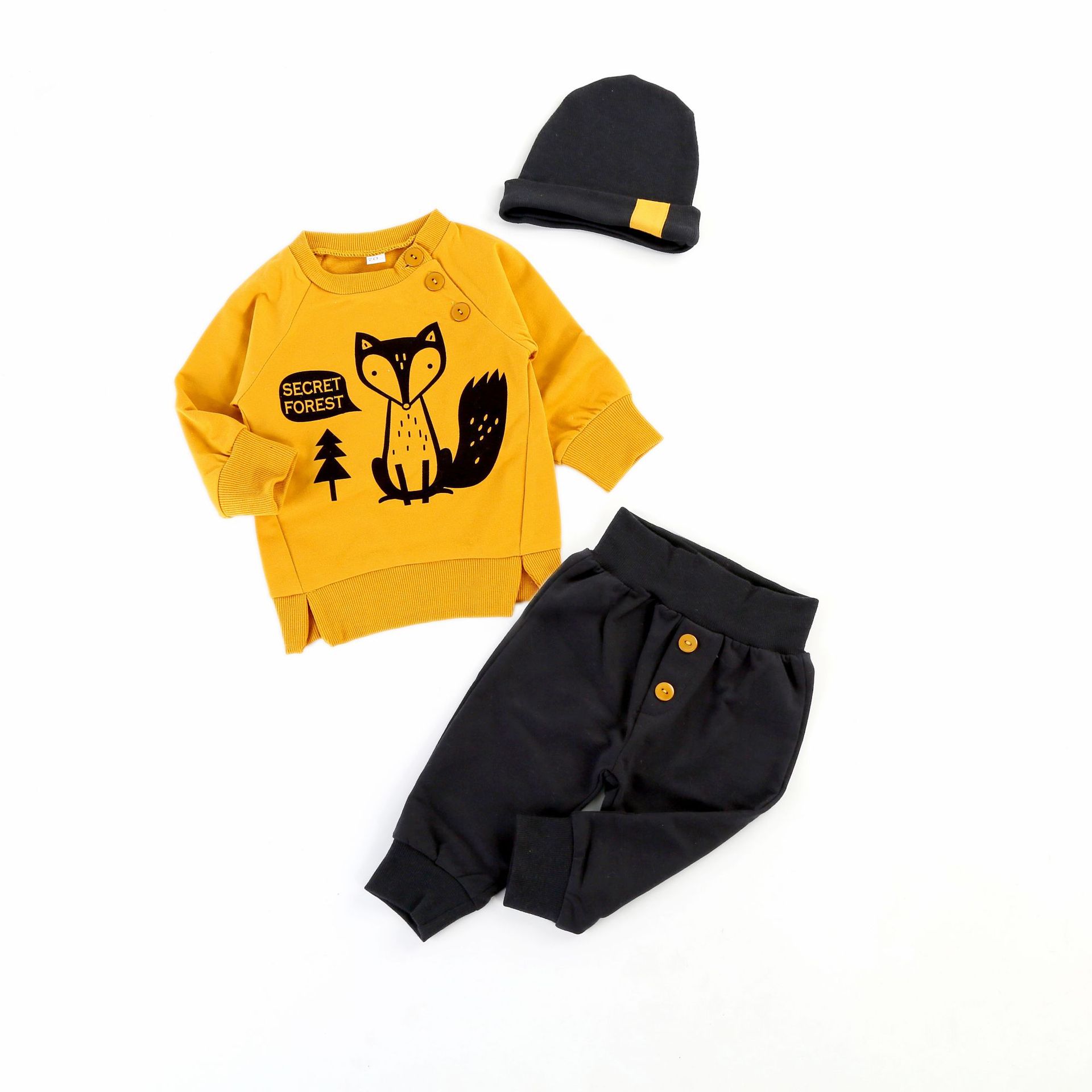 Children's Three-piece Pullover High Waist Pants Cartoon Fox Print