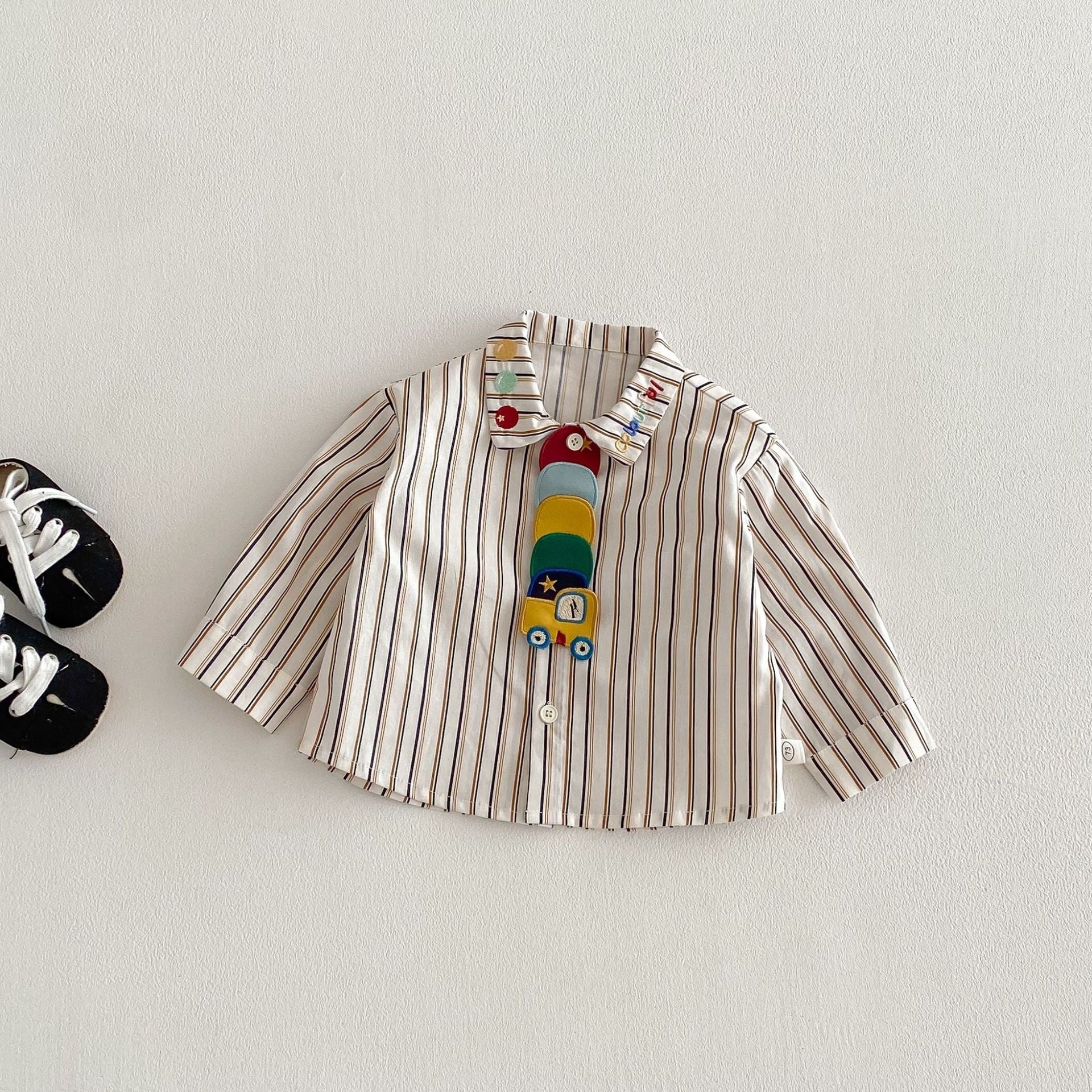 New Spring Stylish Patchwork-Sleeve Cartoon Base Shirt For Babies