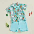 Gentleman Rabbit Print Bow Tie Shirt And Short-Sleeve Shorts Two-Piece Set