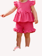Children's Ruffle Trim Bowknot Top & Shorts Set - Kidnor