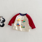 New Spring Stylish Patchwork-Sleeve Cartoon Base Shirt For Babies