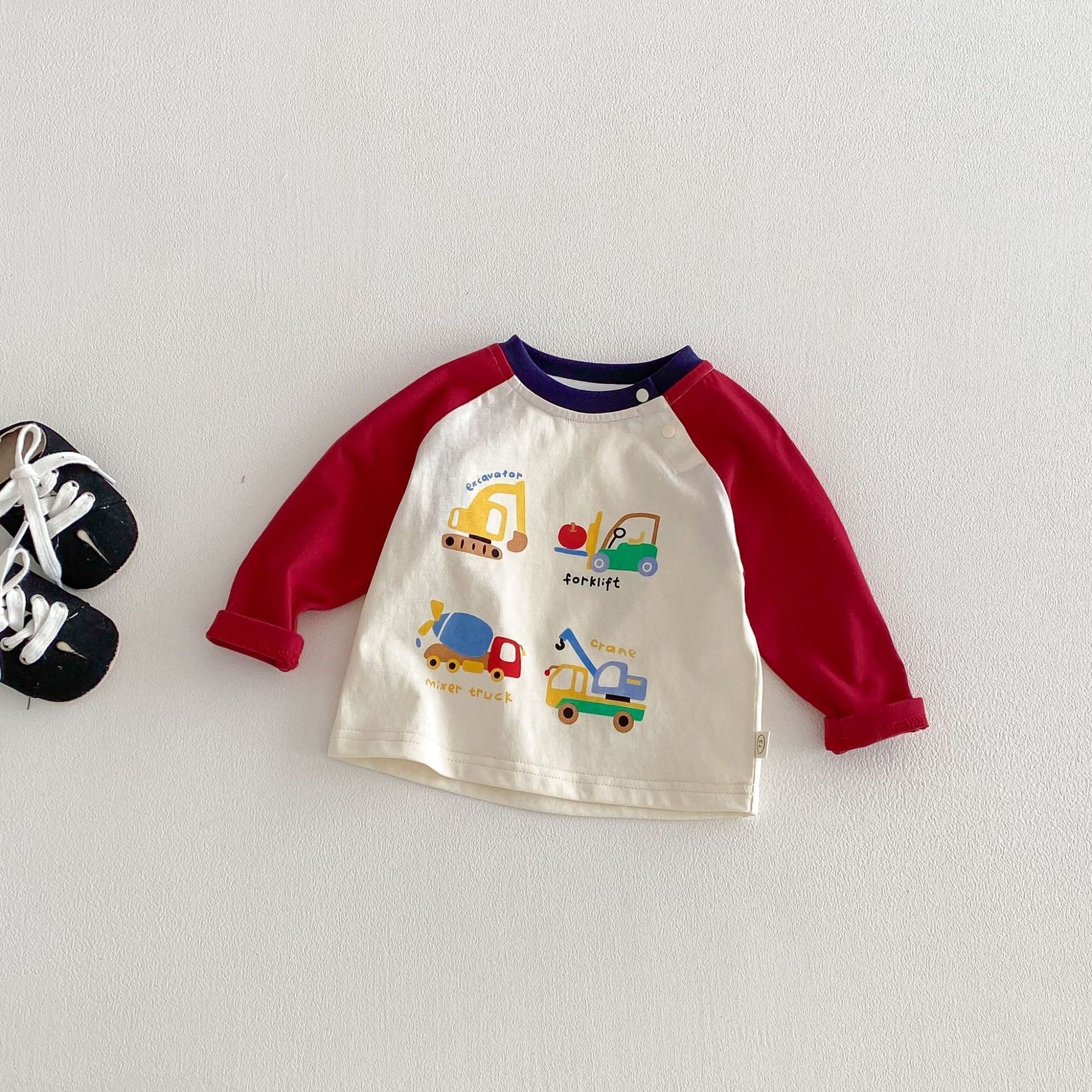 New Spring Stylish Patchwork-Sleeve Cartoon Base Shirt For Babies