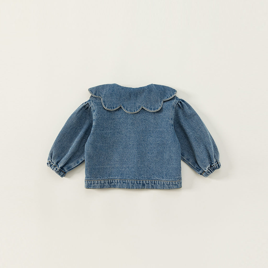 Girl's Denim Jacket Tops Western Style Doll Collar - Kidnor