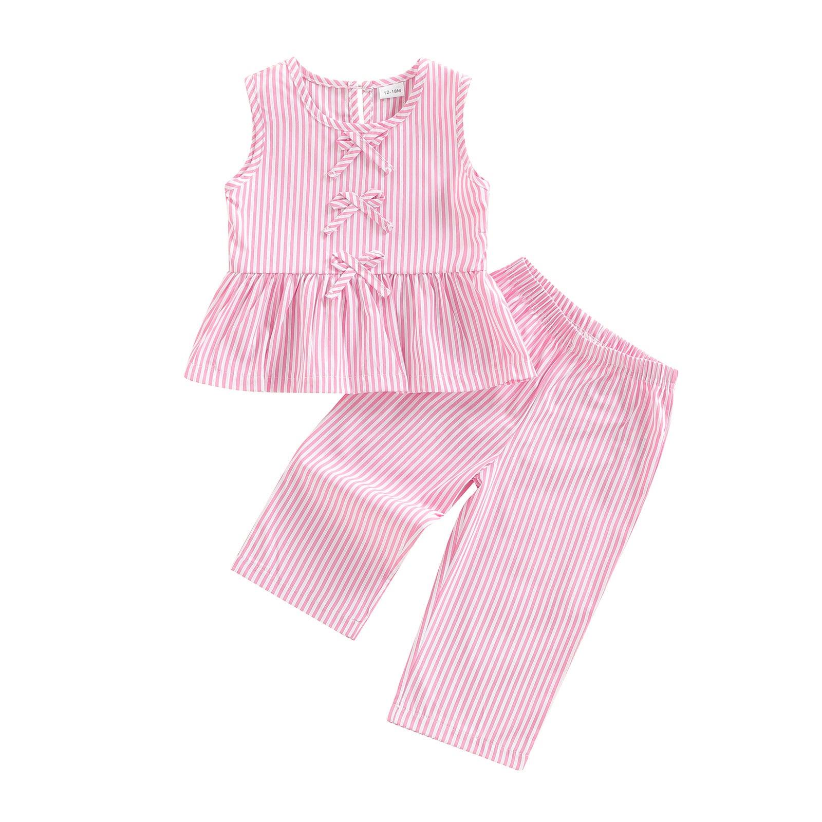 Girls Bow-Knot Sleeveless Top And Pants Childrens Set