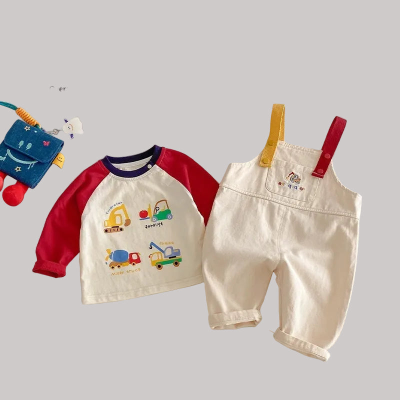 New Spring Stylish Patchwork-Sleeve Cartoon Base Shirt For Babies