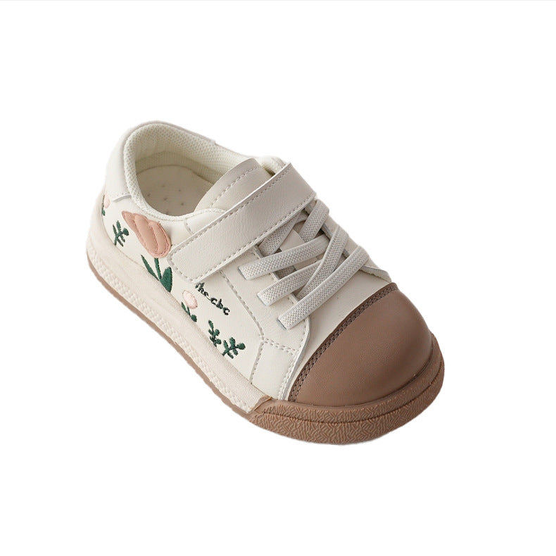 Girls Sneakers Soft Bottom Embroidered Flowers Sweet Retro - Kidnor