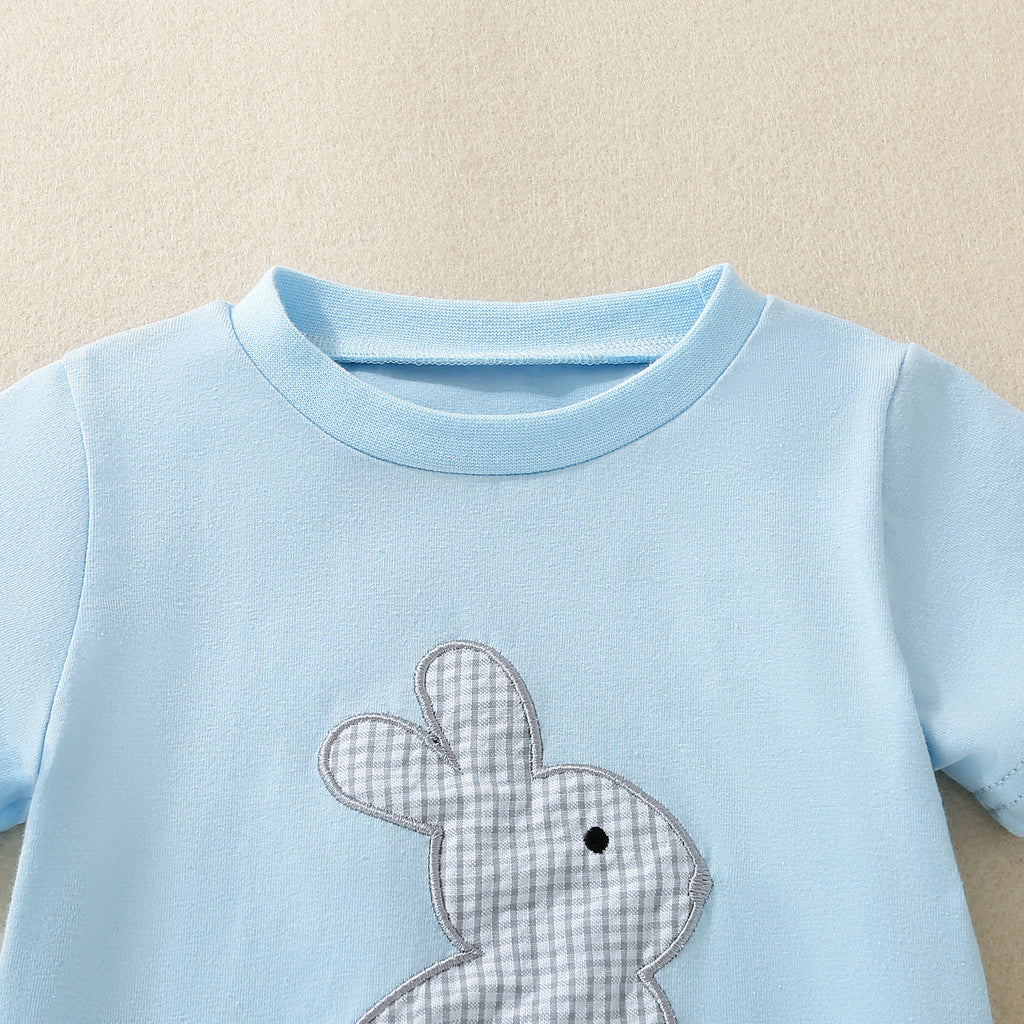 Infant And Toddler Blue Short-Sleeve Rabbit-Print Top And Shorts Set
