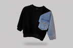 Boys' Denim Knitted Sleeve Loose Sweater