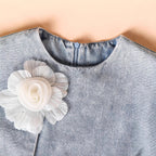 Ärmelloses 3D-Blumen-Jeanskleid für Mädchen