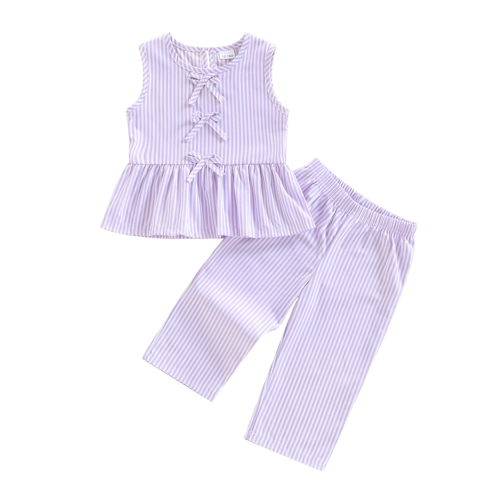Girls Bow-Knot Sleeveless Top And Pants Childrens Set