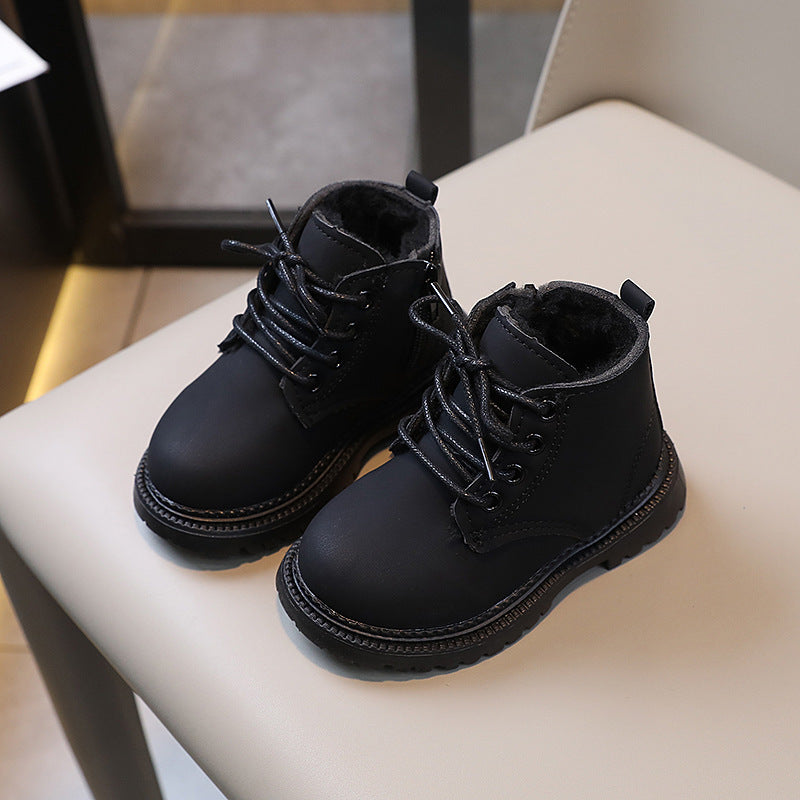 Boys’ Cotton-Lined Martin Boots with Side Zipper