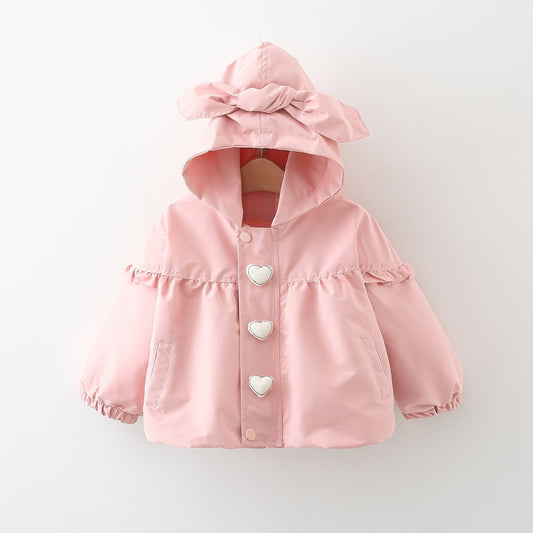 Children's Mid-length Love Hooded Trench Coat