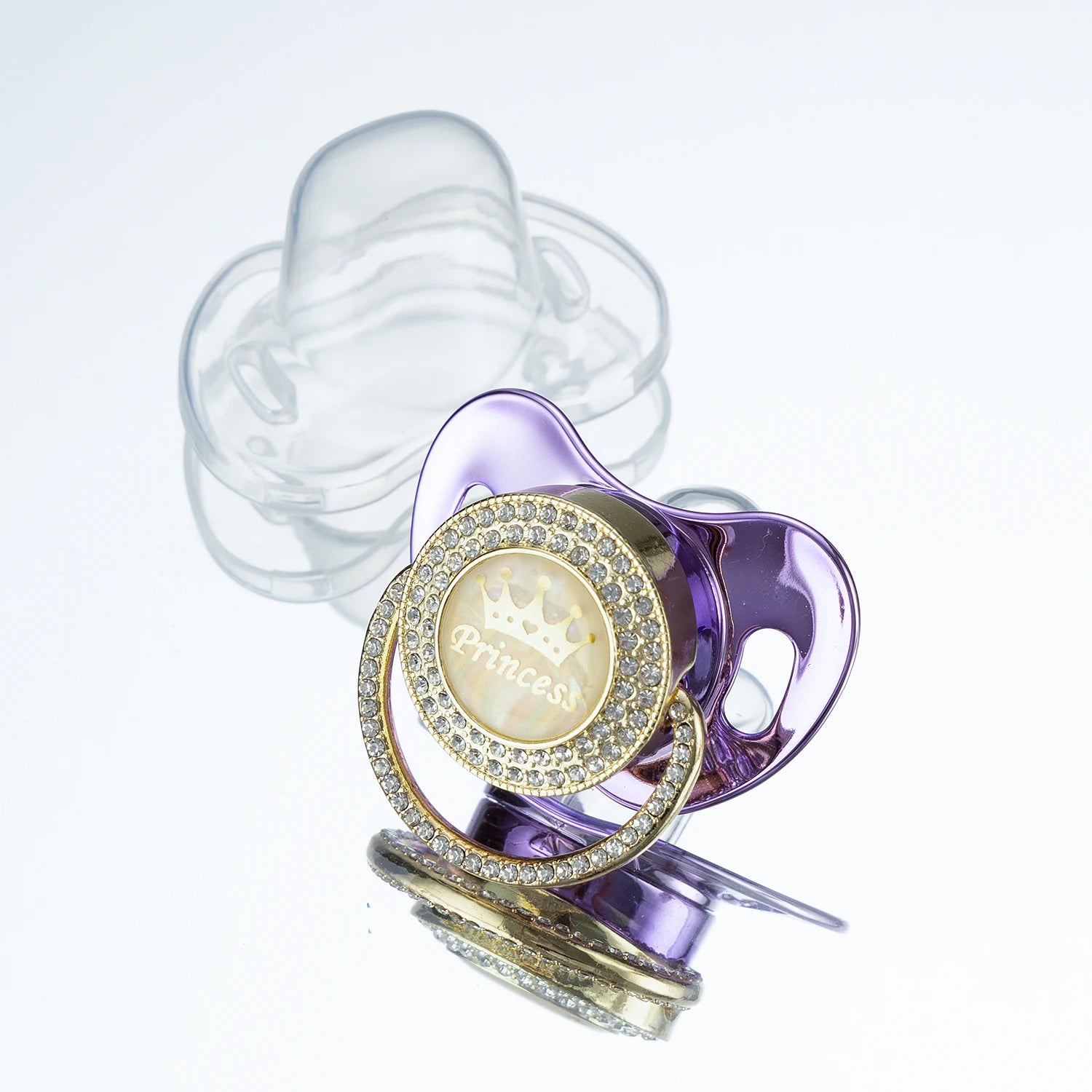 Miyocar Bling Handle Custom Metallic Purple Pacifier Bring 3 Replacement Teat Include All Size for Bo for Boy Girl Gift
