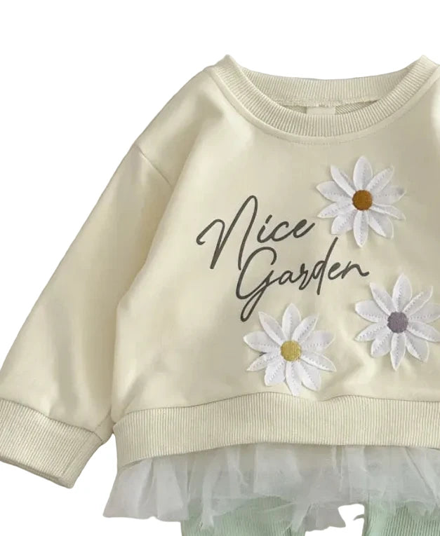 Baby Girl Embroidered Outfit Set - Lace Hem Top & Pants 2-Piece