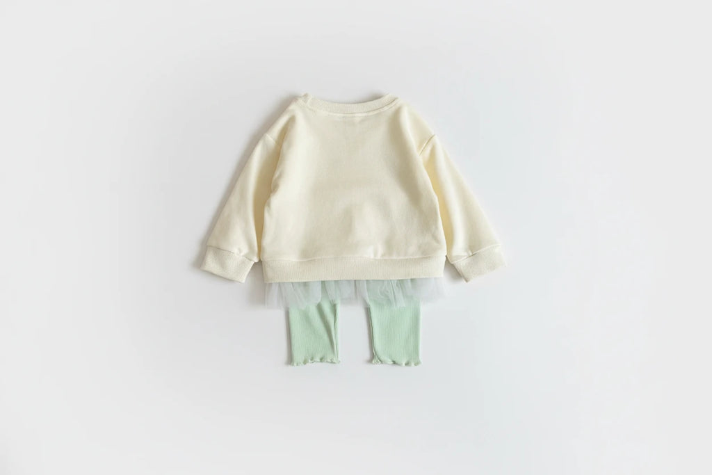 Baby Girl Embroidered Outfit Set - Lace Hem Top & Pants 2-Piece