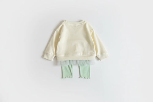Baby Girl Embroidered Outfit Set - Lace Hem Top & Pants 2-Piece