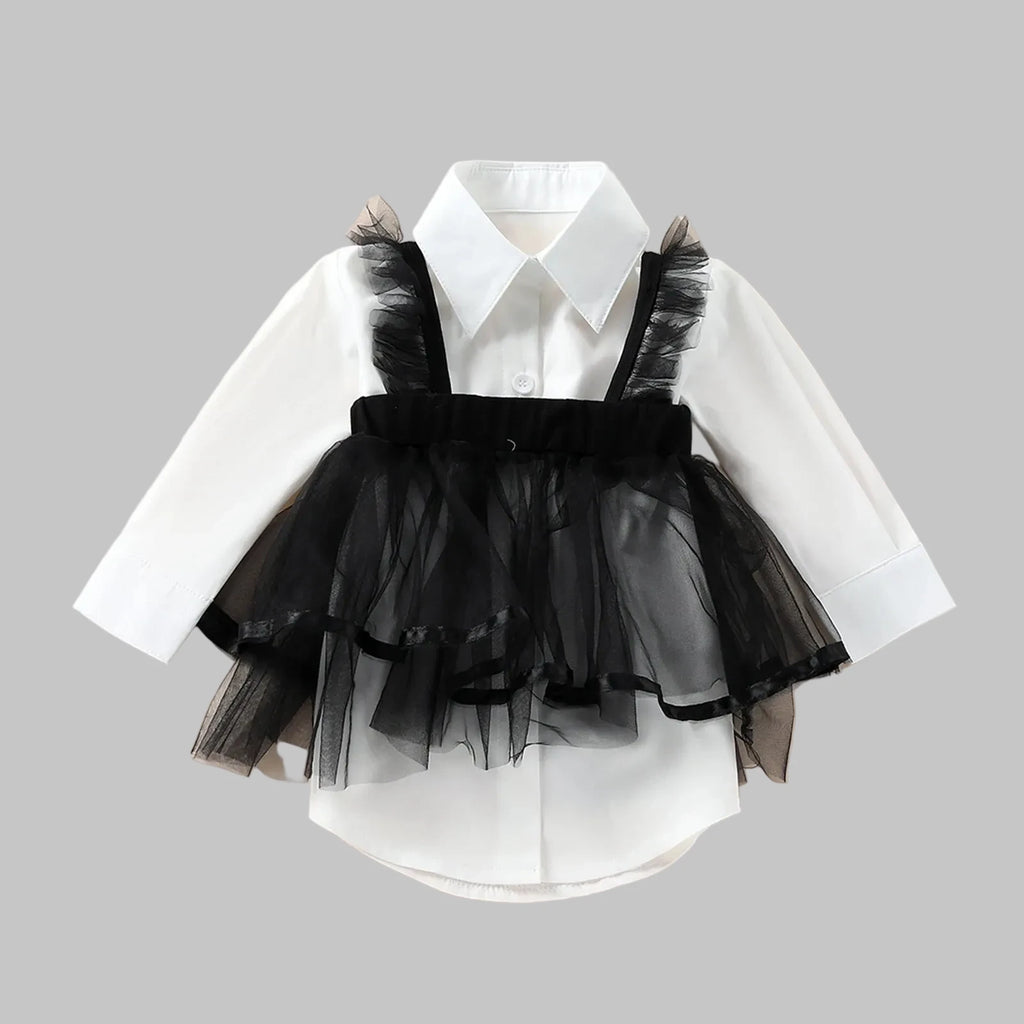 Girls Tulle Dress Blouse - Long Sleeve Fashion Top (1-6 Years)