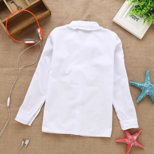 Girls’ White Lace Cotton Blouse – Long Sleeve Spring/Summer Top