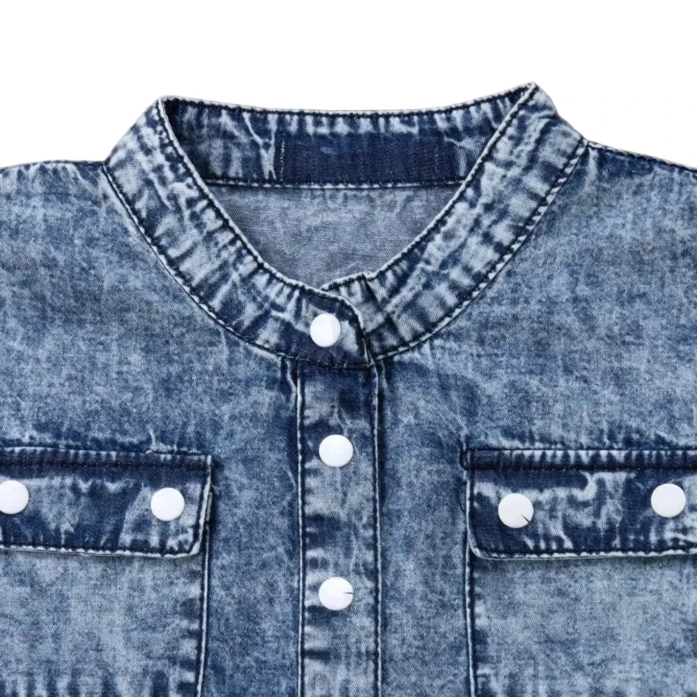 Baby Girl Denim Jumpsuit - Sleeveless Summer Romper