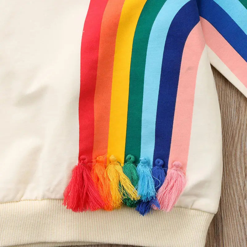 2020 Brand New Toddler Infant Girl Kid Rainbow Tassel T-Shirt Tops Clothes Colorful Sweater Sweatshirt Cardigan Casual Warm Tops
