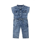 Baby Girl Denim Jumpsuit - Sleeveless Summer Romper