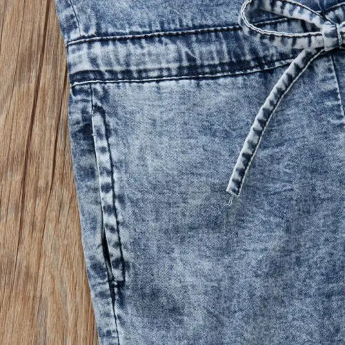 Baby Girl Denim Jumpsuit - Sleeveless Summer Romper