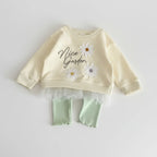 Baby Girl Embroidered Outfit Set - Lace Hem Top & Pants 2-Piece