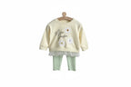 Baby Girl Embroidered Outfit Set - Lace Hem Top & Pants 2-Piece