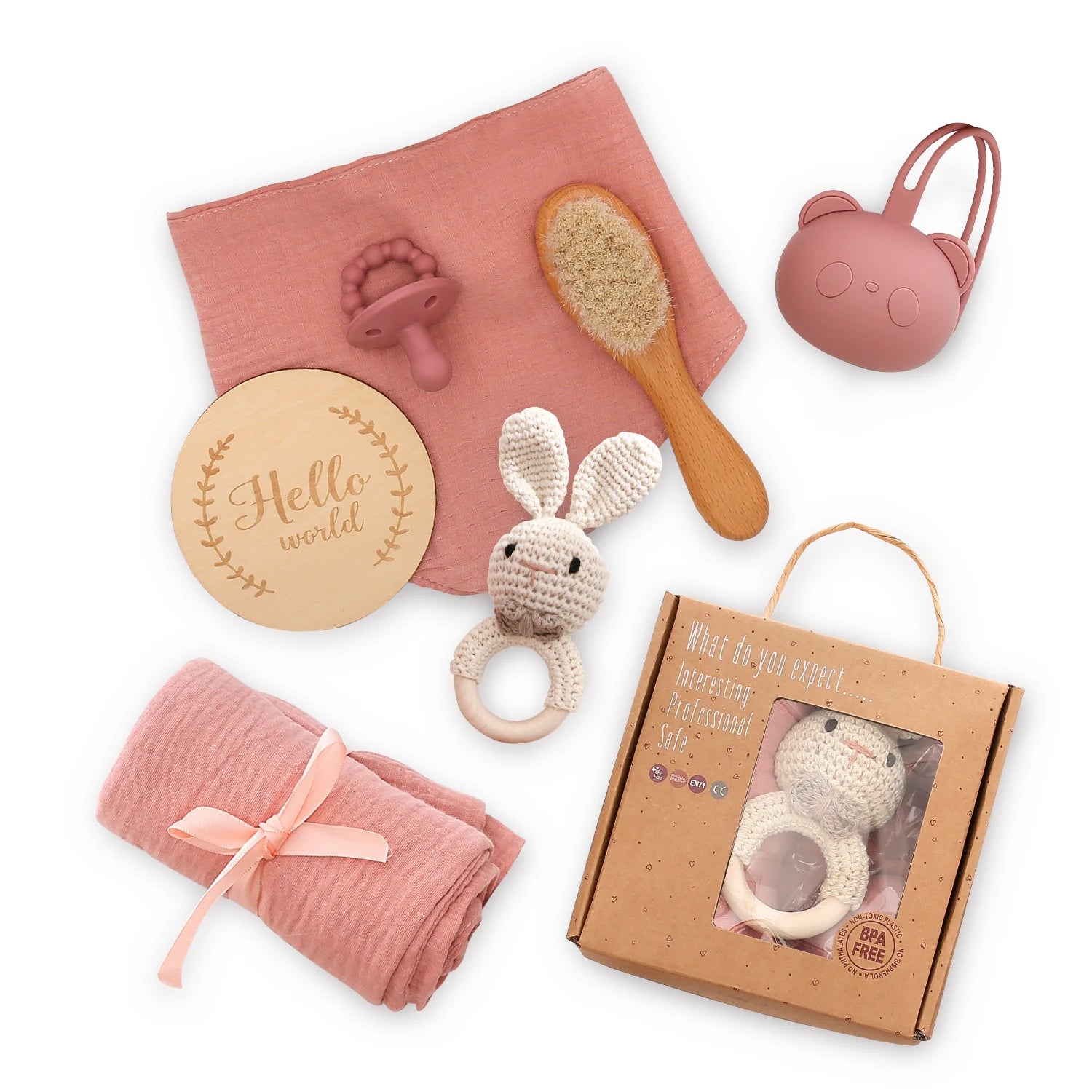 Adorable Pink Baby Gift Set-Including Teethers,Towels&Crochet Toys for Newborns,Perfect for Baby Showers Photography Accessories