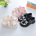 Girls Princess Mary Janes with Rhinestones & Bow - Leather Party Shoes